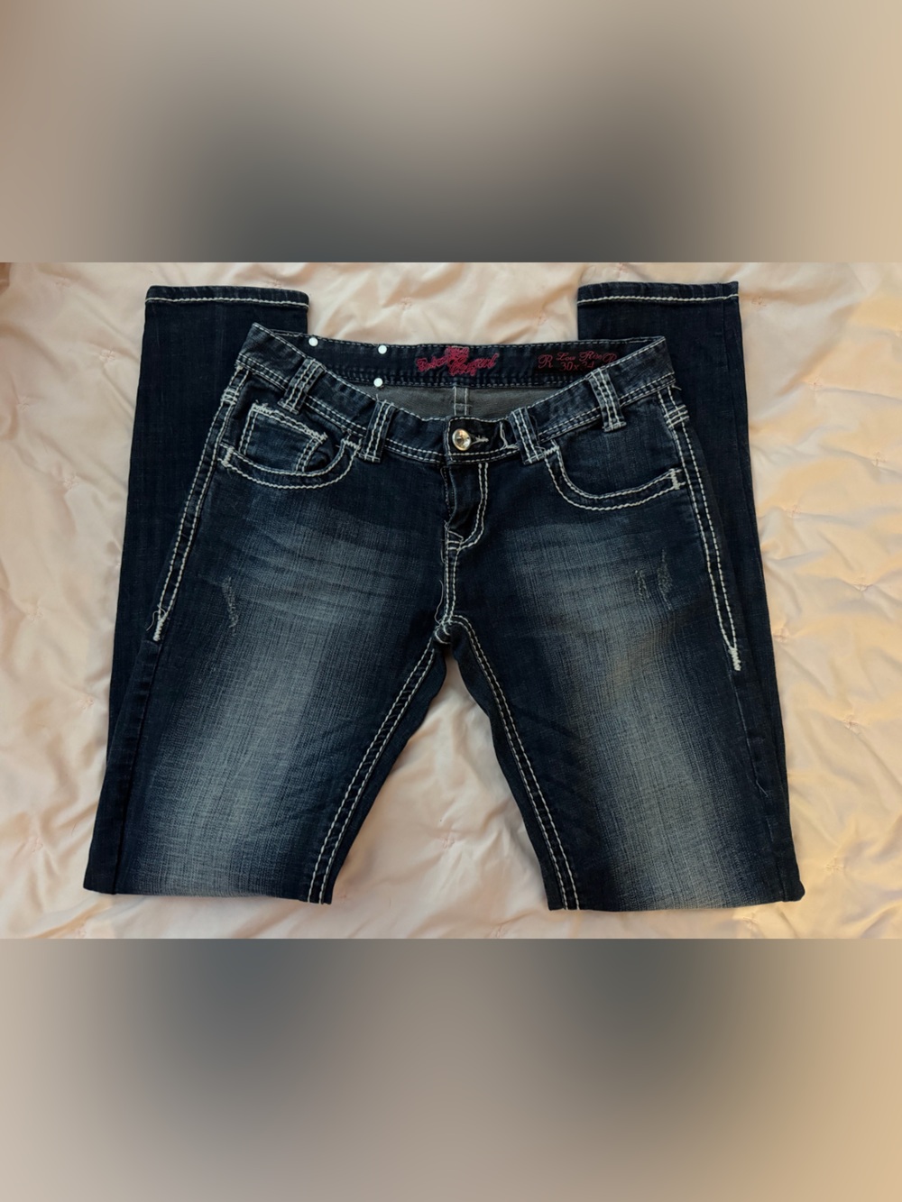 Vintage Rock&Roll Cowgirl Low Rise Straight Leg Jeans Dark Wash